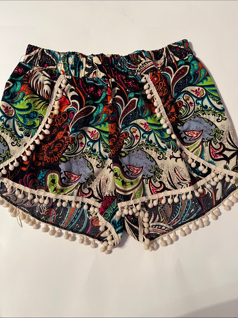 Rue21 Multicolor Boho Paisley Pom-Pom Trim Athletic Shorts Size Medium